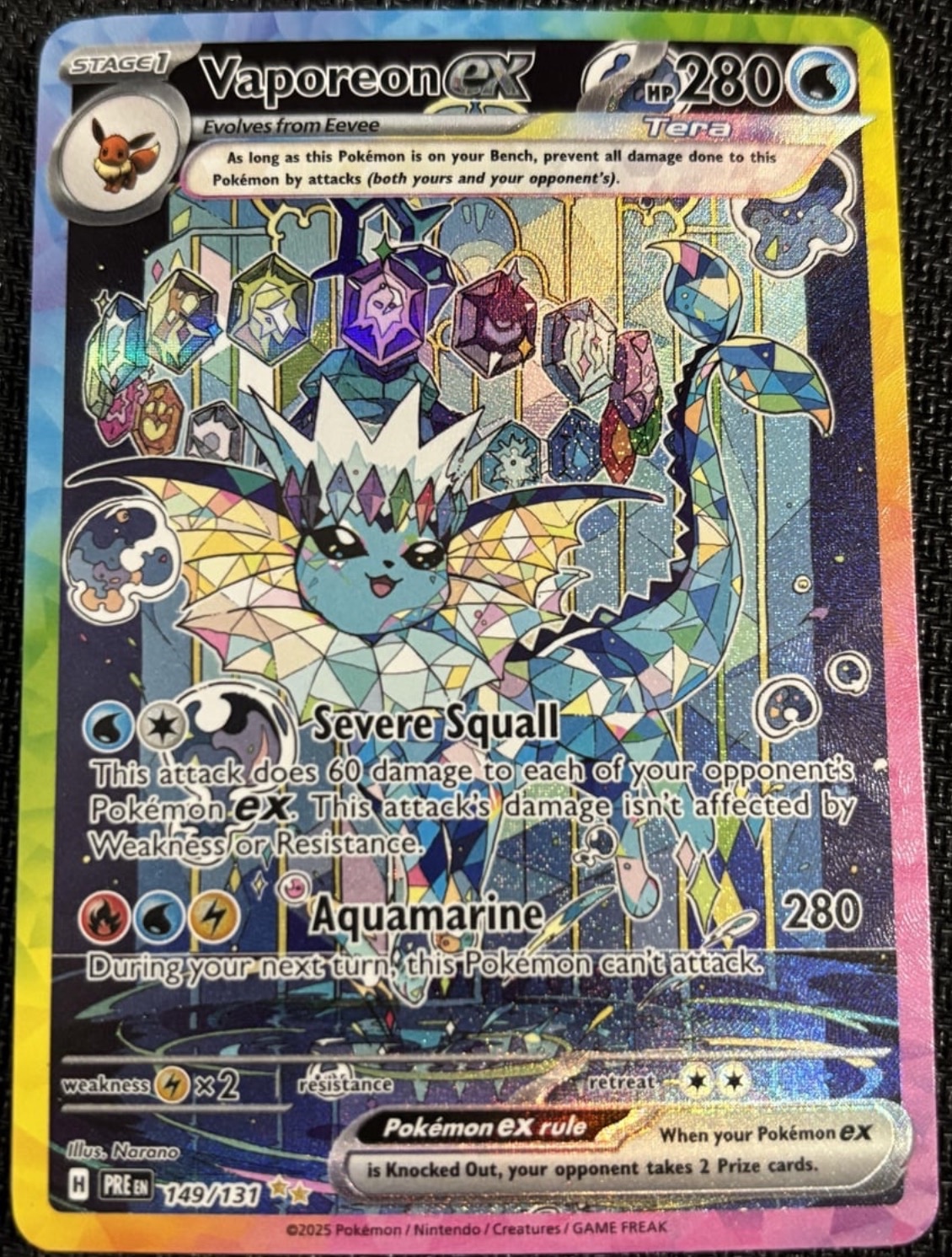 2025 Vaporeon ex EX 149/131 Prismatic Evolutions Special Illustration Rare