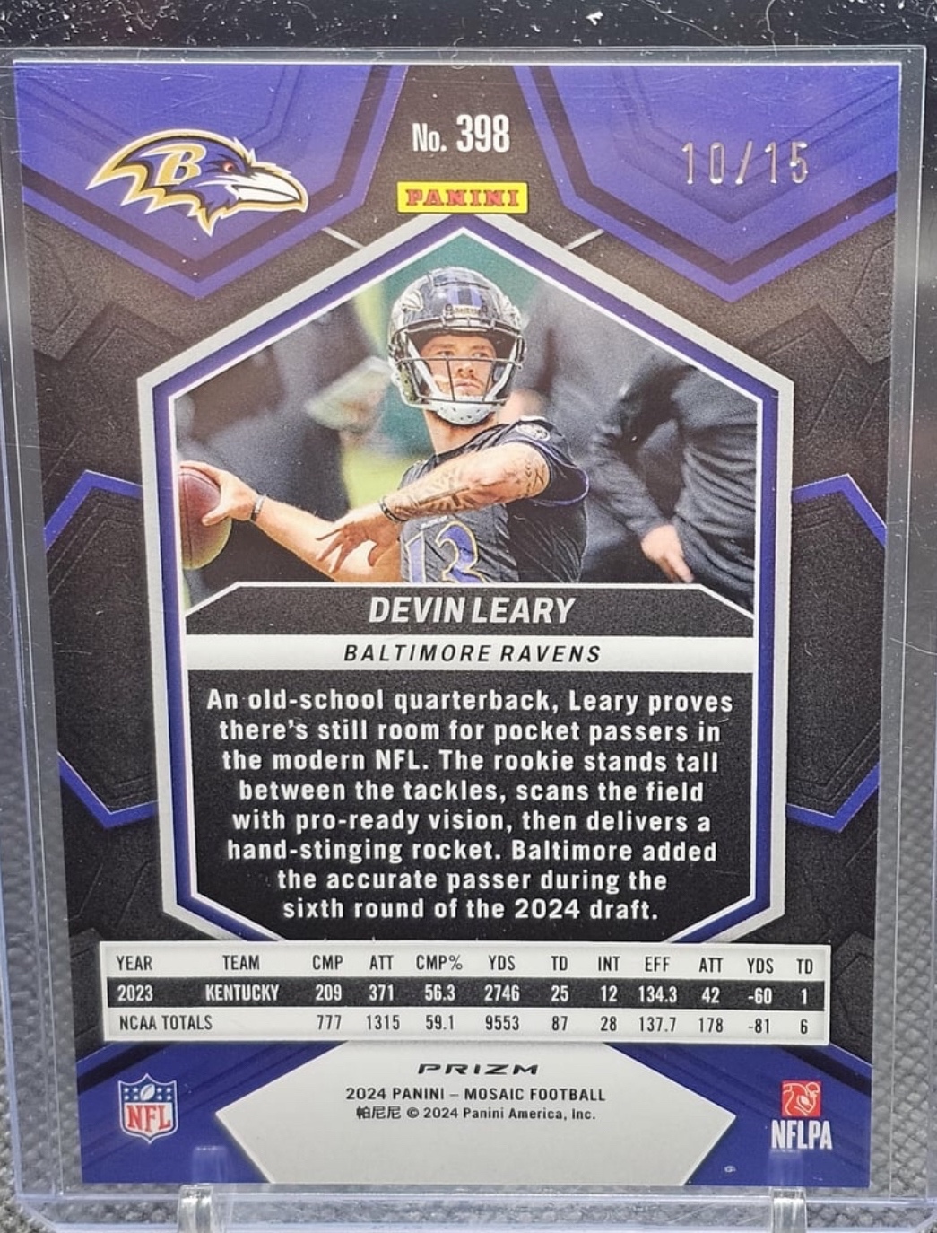 2023 Mosaic Devin Leary Aqua #/15 (Back)