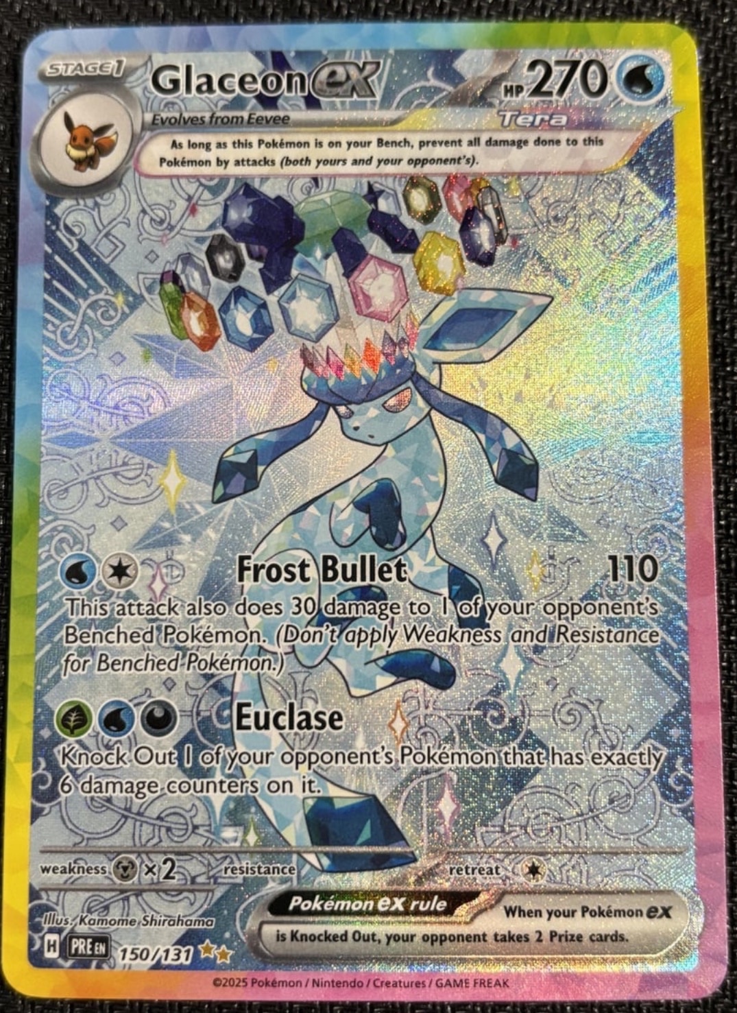 2025 Glaceon ex EX 150/131 Prismatic Evolutions Illustration Rare