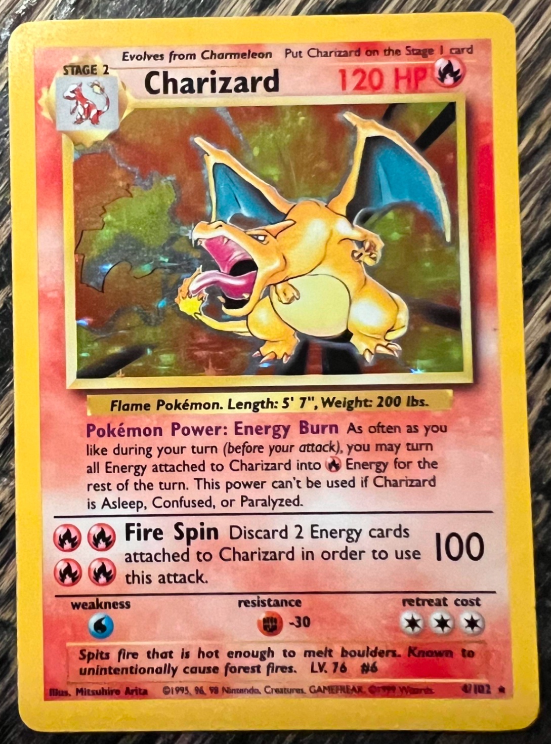 Back of 1999 Charizard Holo Rare 4/102 Rare